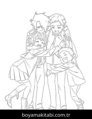 The Promised Neverland boyama sayfası – sevimli karakter, sanatsal çalışma