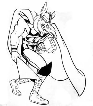 Thor boyama sayfası,  coloring page, Çekiç ile çizgi film Thor, 