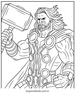 Thor boyama sayfası – renkli çizimler, okul öncesi