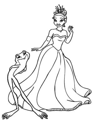 Tiana boyama sayfası,  coloring page, Prenses Tiana ve Kurbağa, 