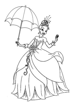 Tiana boyama sayfası,  coloring page, Prenses Tiana şemsiye Tutuyor, 