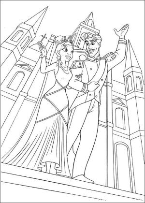 Tiana boyama sayfası,  coloring page, Prenses Tiana ve Sarayın Dışındaki Prens, 