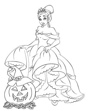 Tiana boyama sayfası,  coloring page, Cadılar Bayramı’nda Prenses Tiana ve Kabak, 