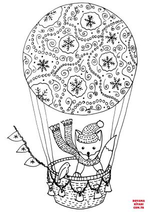 Tilki boyama sayfası, Foxes coloring page, , foxes fox flying in a hot air balloon 