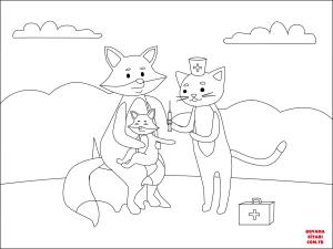 Tilki boyama sayfası, Foxes coloring page, , foxes doctor animal 