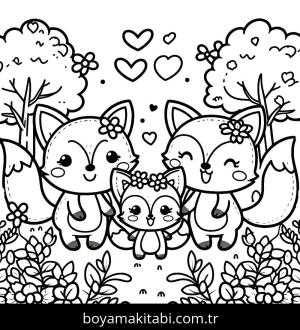 Tilki boyama sayfası, Foxes coloring page, , 