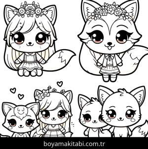 Tilki boyama sayfası, Foxes coloring page, , 