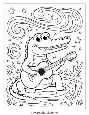 Timsah boyama sayfası – basit çizim, kolay boyama