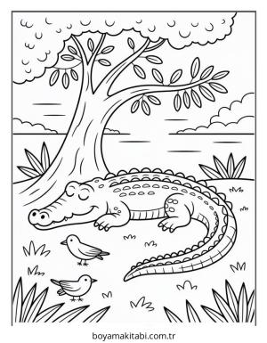 Timsah boyama sayfası – çocuk aktivitesi, PDF indir