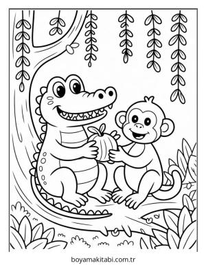 Timsah boyama sayfası – renkli çizimler, okul öncesi