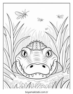 Timsah boyama sayfası – çizgi film temalı, basit çizim