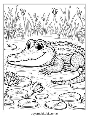 Timsah boyama sayfası – renkli çizimler, okul öncesi