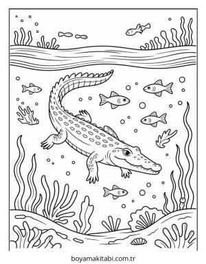 Timsah boyama sayfası – çocuk aktivitesi, PDF indir