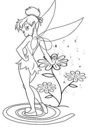 Tinkerbell boyama sayfası,  coloring page, Çiçeklerle Tinkerbell, 