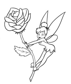 Tinkerbell boyama sayfası,  coloring page, Gül ile Tinkerbell, 