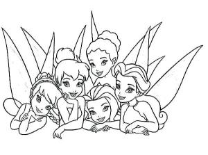 Tinkerbell boyama sayfası,  coloring page, Tinkerbell ve Arkadaşları Yere Yatarken, 