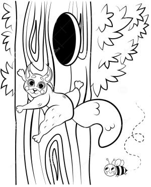 Tırmanma boyama sayfası,  coloring page, Deliğin Yakınındaki Bir Ağaca Tırmanan Sincap, 