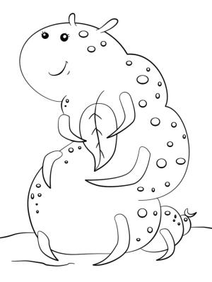 Tırtıl boyama sayfası,  coloring page, Bir Yaprak Tutan Tırtıl, 