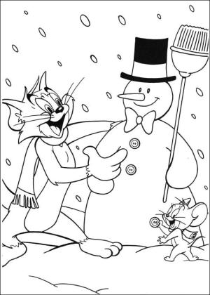 Tom Ve Jerry boyama sayfası,  coloring page, Kardan Adam ile Tom ve Jerry, 