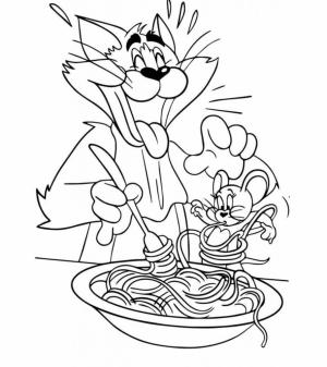 Tom Ve Jerry boyama sayfası,  coloring page, Tom Jerry ve Erişte Yeme, 