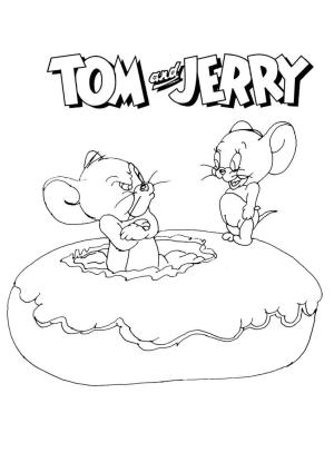 Tom Ve Jerry boyama sayfası,  coloring page, Donutlu Jerry ve Beyaz Fare, 