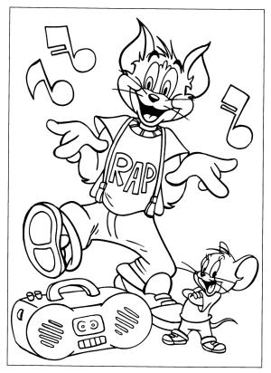 Tom Ve Jerry boyama sayfası,  coloring page, Tom ve Jerry Müzik Dinlerken, 