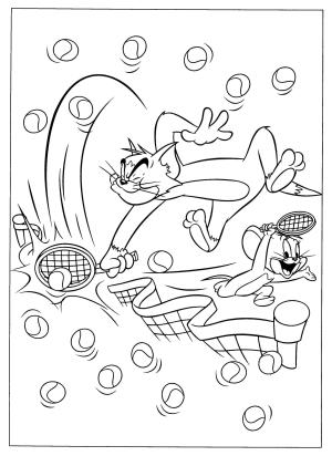 Tom Ve Jerry boyama sayfası,  coloring page, Tom ve Jerry tenis Oynuyor, 