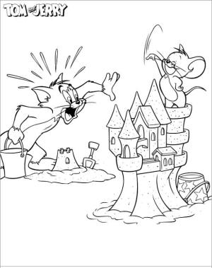 Tom Ve Jerry boyama sayfası,  coloring page, Tom ve Jerry Kumdan Kale Oynuyor, 