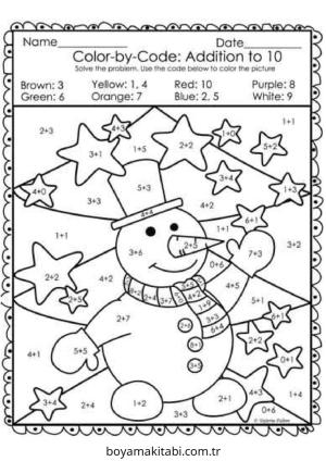 Toplama Yöntemiyle Renklendirme boyama sayfası – çocuklar için, çizgi film temalı