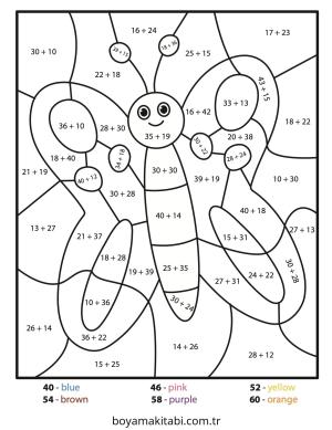 Toplama Yöntemiyle Renklendirme boyama sayfası – renkli çizimler, okul öncesi