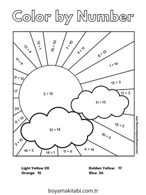 Toplama Yöntemiyle Renklendirme boyama sayfası – PDF indir, sevimli karakter