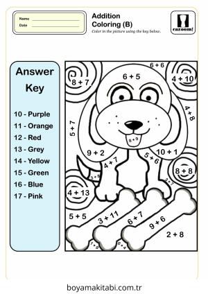 Toplama Yöntemiyle Renklendirme boyama sayfası – basit çizim, kolay boyama