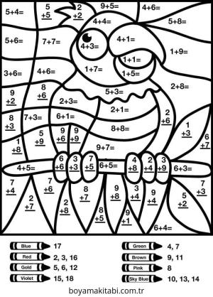 Toplama Yöntemiyle Renklendirme boyama sayfası – el becerilerini geliştirir, boyama çalışması