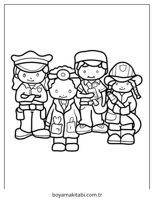Topluluk Yardımcıları boyama sayfası – sanatsal çalışma, çocuklar için