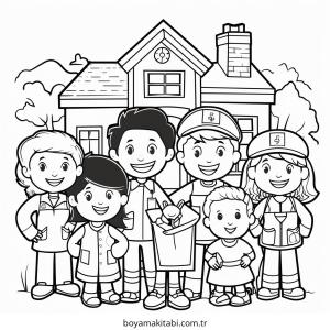 Topluluk Yardımcıları boyama sayfası – basit çizim, kolay boyama