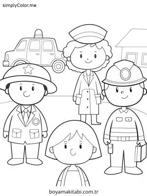 Topluluk Yardımcıları boyama sayfası – çizgi film temalı, basit çizim