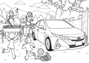 Toyota boyama sayfası,  coloring page, Aile ve Toyota arabası, 