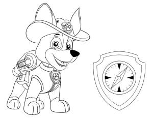 Tracker Paw Patrol boyama sayfası,  coloring page, Tracker ve Rozet, 