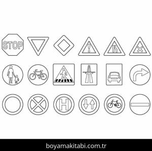 Trafik İşaretleri boyama sayfası – okul öncesi, evde etkinlik
