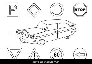 Trafik İşaretleri boyama sayfası – kolay boyama, eğitici aktivite