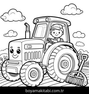 Traktör boyama sayfası,  coloring page, şirin, benzersiz, çerçeveli