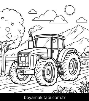 Traktör boyama sayfası,  coloring page, tatlı, karakterli, çerçeveli