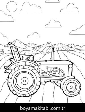 Traktör boyama sayfası – eğlenceli etkinlik, el becerilerini geliştirir