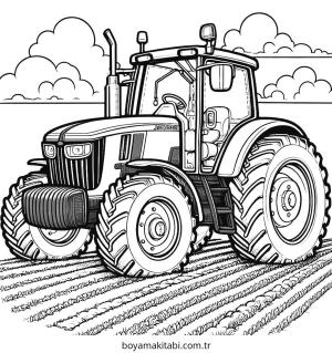 Traktör boyama sayfası – eğlenceli etkinlik, el becerilerini geliştirir