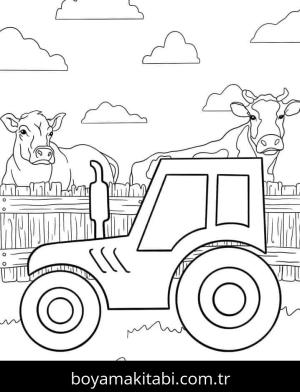 Traktör boyama sayfası – çizgi film temalı, basit çizim