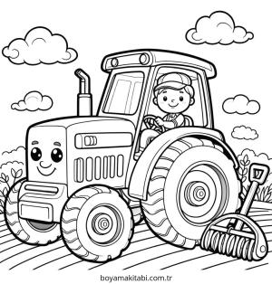 Traktör boyama sayfası – çocuk aktivitesi, PDF indir