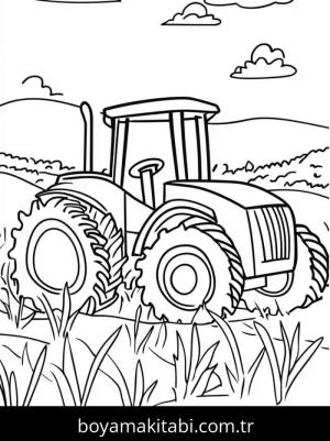 Traktör boyama sayfası – çizgi film temalı, basit çizim