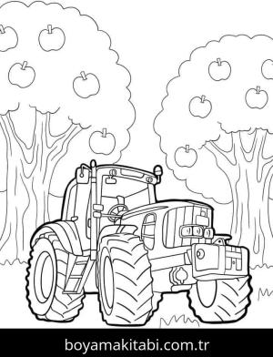 Traktör boyama sayfası – sevimli karakter, sanatsal çalışma
