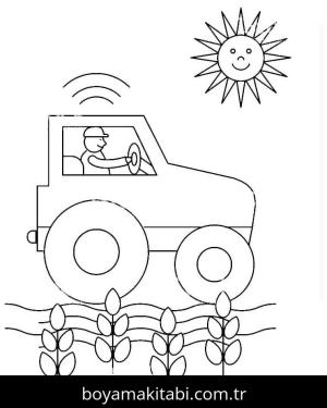 Traktör boyama sayfası – sevimli karakter, sanatsal çalışma