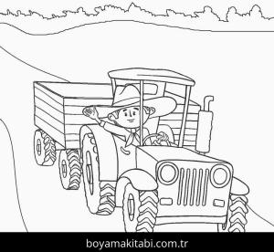 Traktör boyama sayfası – el becerilerini geliştirir, boyama çalışması